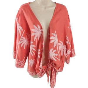 Bellisima Coral Palm Print Women's  Cover-Up Top